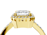 Yellow gold Asscher Cut Halo Diamond Ring with Pave Band and Four-Prong Setting_31