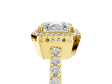 Yellow gold Asscher Cut Halo Diamond Ring with Pave Band and Four-Prong Setting_32