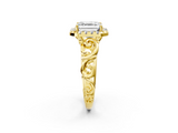 Yellow gold Asscher Cut Halo Diamond Ring with Scrollwork Band and Four-Prong Setting_8