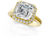 Yellow gold Asscher Cut Halo Diamond Ring with Solitaire Band and Prong Setting_14