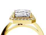 Yellow gold Asscher Cut Halo Diamond Ring with Solitaire Band and Prong Setting_17