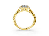 Yellow gold Asscher Cut Halo Diamond Solitaire with Filigree Band and Four-Prong Setting_10