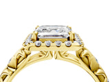 Yellow gold Asscher Cut Halo Diamond Solitaire with Filigree Band and Four-Prong Setting_11