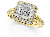 Yellow gold Asscher Cut Halo Diamond Solitaire with Filigree Band and Four-Prong Setting_8