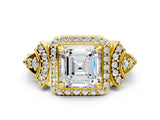 Yellow gold Asscher Cut Halo Diamond Split Shank Engagement Ring with Four-Prong Setting_13