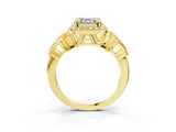 Yellow gold Asscher Cut Halo Diamond Split Shank Engagement Ring with Four-Prong Setting_16