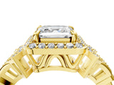 Yellow gold Asscher Cut Halo Diamond Split Shank Engagement Ring with Four-Prong Setting_17