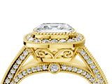 Yellow gold Asscher Cut Halo Diamond Split Shank Pave Ring_17