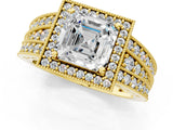 Yellow gold Asscher Cut Halo Diamond Split Shank Ring with Prong Setting_4