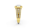 Yellow gold Asscher Cut Halo Diamond Split Shank Ring with Prong Setting_5