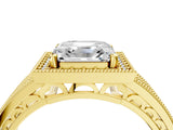 Yellow gold Asscher Cut Halo Diamond Split Shank Ring with Prong Setting_7