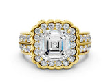 Yellow gold Asscher Cut Halo Diamond Split Shank Ring with Scalloped Prong Setting_3