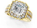 Yellow gold Asscher Cut Halo Diamond Split Shank Ring with Scalloped Prong Setting_4