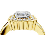 Yellow gold Asscher Cut Halo Diamond Split Shank Ring with Scalloped Prong Setting_7