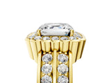 Yellow gold Asscher Cut Halo Diamond Split Shank Ring with Scalloped Prong Setting_8