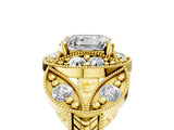 Yellow gold Asscher Cut Halo Milgrain Diamond Engagement Ring with Leaf Band and Four-Prong Setting_8