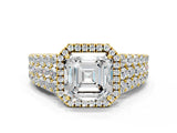 Yellow gold Asscher Cut Halo Pavé Diamond Engagement Ring with Split Shank and Four-Prong Setting_3