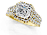Yellow gold Asscher Cut Halo Pavé Diamond Engagement Ring with Split Shank and Four-Prong Setting_4