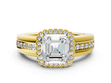 Yellow gold Asscher Cut Halo Pave Band Four-Prong Ring_52