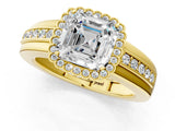 Yellow gold Asscher Cut Halo Pave Band Four-Prong Ring_53