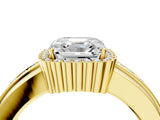 Yellow gold Asscher Cut Halo Pave Band Four-Prong Ring_56