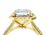 Yellow gold Asscher Cut Halo Pave Band Four-Prong Setting Ring_10