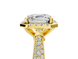 Yellow gold Asscher Cut Halo Pave Band Four-Prong Setting Ring_11