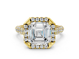 Yellow gold Asscher Cut Halo Pave Band Four-Prong Setting Ring_6