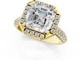 Yellow gold Asscher Cut Halo Pave Band Four-Prong Setting Ring_7