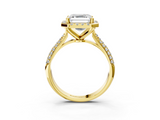Yellow gold Asscher Cut Halo Pave Band Four-Prong Setting Ring_9