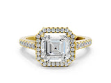 Yellow gold Asscher Cut Halo Pave Diamond Engagement Ring with Four-Prong Setting_3