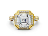 Yellow gold Asscher Cut Halo Pave Split Shank Prong Setting Ring_49