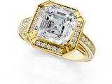 Yellow gold Asscher Cut Halo Pave Split Shank Prong Setting Ring_50