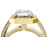 Yellow gold Asscher Cut Halo Pave Split Shank Prong Setting Ring_53