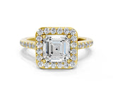Yellow gold Asscher Cut Halo Round Diamond Pavé Band with Four-Prong Setting_3
