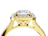 Yellow gold Asscher Cut Halo Round Diamond Pavé Band with Four-Prong Setting_7