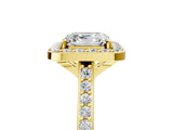 Yellow gold Asscher Cut Halo Round Diamond Pavé Band with Four-Prong Setting_8
