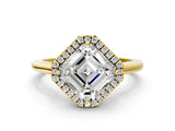 Yellow gold Asscher Cut Halo Round Diamond Solitaire Engagement Ring with Pave Band and Four-Prong Setting_15