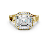 Yellow gold Asscher Cut Halo Round Diamond Twist Band with Four-Prong Setting_15