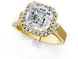 Yellow gold Asscher Cut Halo Round Diamond Twist Band with Four-Prong Setting_16