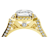 Yellow gold Asscher Cut Halo Round Diamond Twist Band with Four-Prong Setting_19