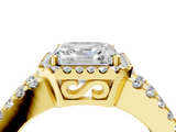 Yellow gold Asscher Cut Halo Split Shank Diamond Ring with Four-Prong Setting_10