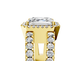 Yellow gold Asscher Cut Halo Split Shank Diamond Ring with Four-Prong Setting_11