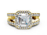 Yellow gold Asscher Cut Halo Split Shank Diamond Ring with Four-Prong Setting_6