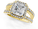 Yellow gold Asscher Cut Halo Split Shank Diamond Ring with Four-Prong Setting_7
