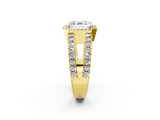 Yellow gold Asscher Cut Halo Split Shank Diamond Ring with Four-Prong Setting_8