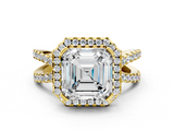 Yellow gold Asscher Cut Halo Split Shank Pave Set Ring_28