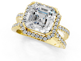 Yellow gold Asscher Cut Halo Split Shank Pave Set Ring_29