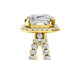 Yellow gold Asscher Cut Halo Split Shank Pave Set Ring_33