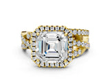 Yellow gold Asscher Cut Halo Split Shank Prong Setting Ring_12
